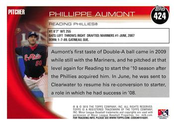 2010 Topps Pro Debut #424 Phillippe Aumont Back