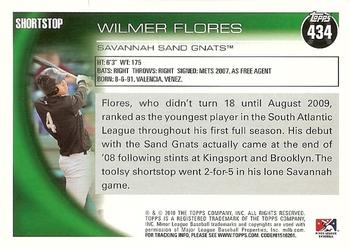 2010 Topps Pro Debut #434 Wilmer Flores Back