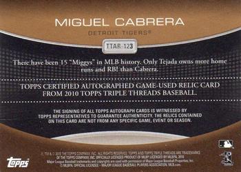 2010 Topps Triple Threads - Autograph Relics #TTAR-123 Miguel Cabrera  Back