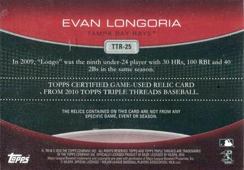 2010 Topps Triple Threads - Relics #TTR-25 Evan Longoria Back