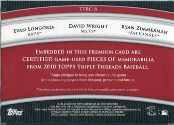 2010 Topps Triple Threads - Relic Combos #TTRC-8 Evan Longoria / David Wright / Ryan Zimmerman Back