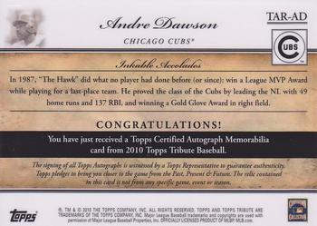 2010 Topps Tribute - Autograph Relics #TAR-AD1 Andre Dawson Back
