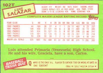 1985 Topps Traded #102T Luis Salazar Back