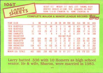 1985 Topps Traded #106T Larry Sheets Back
