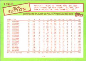 1985 Topps Traded #116T Don Sutton Back