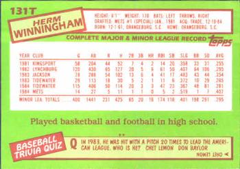 1985 Topps Traded #131T Herm Winningham Back