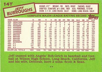 1985 Topps Traded #14T Jeff Burroughs Back