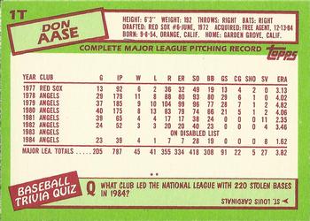1985 Topps Traded #1T Don Aase Back