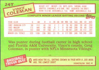 1985 Topps Traded #24T Vince Coleman Back