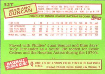 1985 Topps Traded #32T Mariano Duncan Back