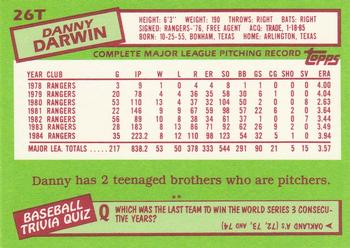 1985 Topps Traded #26T Danny Darwin Back