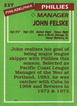 1985 Topps Traded #33T John Felske Back