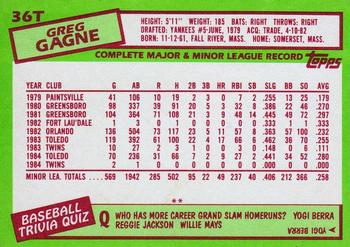 1985 Topps Traded #36T Greg Gagne Back