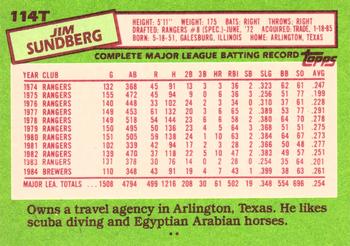 1985 Topps Traded #114T Jim Sundberg Back