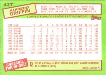 1985 Topps Traded #42T Alfredo Griffin Back