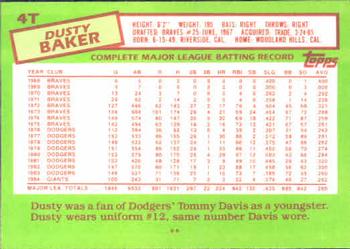 1985 Topps Traded #4T Dusty Baker Back