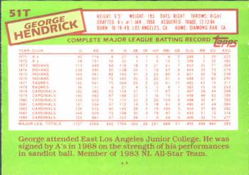 1985 Topps Traded #51T George Hendrick Back
