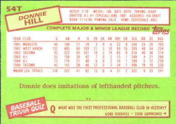 1985 Topps Traded #54T Donnie Hill Back