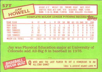 1985 Topps Traded #57T Jay Howell Back