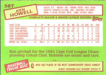 1985 Topps Traded #58T Ken Howell Back