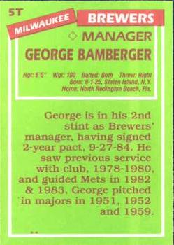 1985 Topps Traded #5T George Bamberger Back