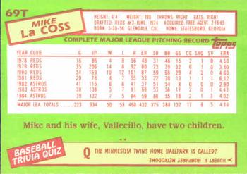 1985 Topps Traded #69T Mike LaCoss Back