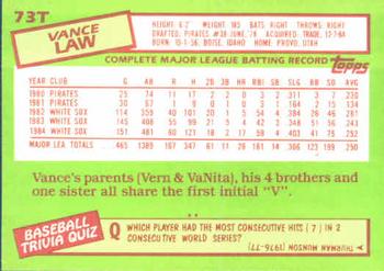1985 Topps Traded #73T Vance Law Back