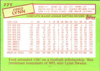 1985 Topps Traded #77T Fred Lynn Back