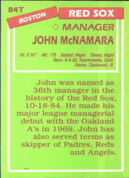1985 Topps Traded #84T John McNamara Back