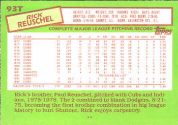 1985 Topps Traded #93T Rick Reuschel Back