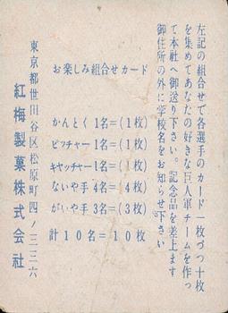 1951-52 Kobai Solid Color Background (JF 10) #NNO Fukuzo Tada Back