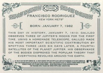 2010 Topps Allen & Ginter - This Day in History #TDH26 Francisco Rodriguez Back