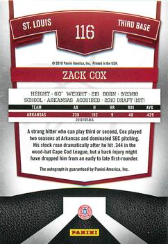 2010 Donruss Elite Extra Edition #116 Zack Cox  Back
