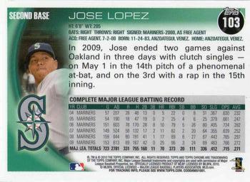 2010 Topps Chrome #103 Jose Lopez Back