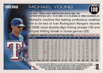 2010 Topps Chrome #108 Michael Young Back