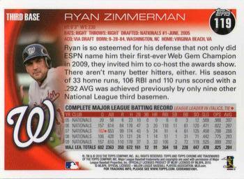 2010 Topps Chrome #119 Ryan Zimmerman Back