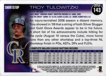 2010 Topps Chrome #143 Troy Tulowitzki Back