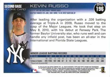 2010 Topps Chrome #196 Kevin Russo Back