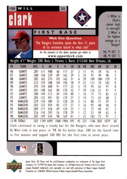 1999 UD Choice Preview #150 Will Clark Back