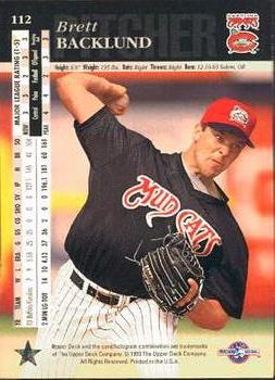 1994 Upper Deck Minor League #112 Brett Backlund Back