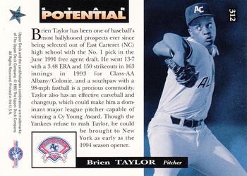 1994 Upper Deck Minor League #312 Brien Taylor Back