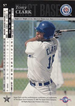 1994 Upper Deck Minor League #57 Tony Clark Back