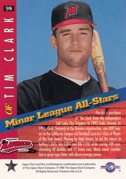 1994 Upper Deck Minor League #98 Tim Clark Back