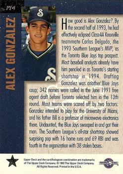 1994 Upper Deck Minor League - Player of the Year #PY4 Alex Gonzalez Back