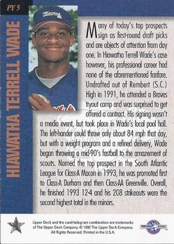 1994 Upper Deck Minor League - Player of the Year #PY5 Terrell Wade Back
