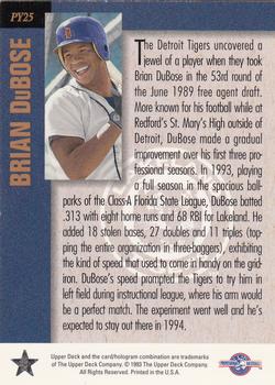 1994 Upper Deck Minor League - Player of the Year #PY25 Brian DuBose Back
