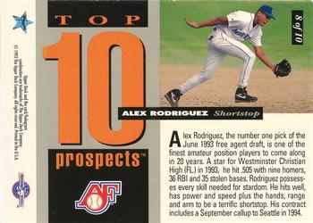 1994 Upper Deck Minor League - Top 10 Prospects #8 Alex Rodriguez Back