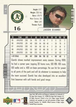 2000 Upper Deck MVP - Silver Script #16 Jason Giambi Back