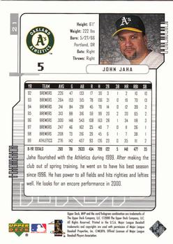 2000 Upper Deck MVP - Silver Script #21 John Jaha Back