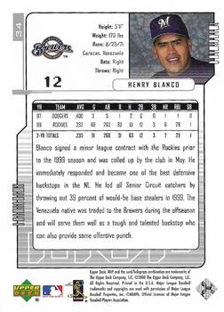 2000 Upper Deck MVP - Silver Script #34 Henry Blanco Back